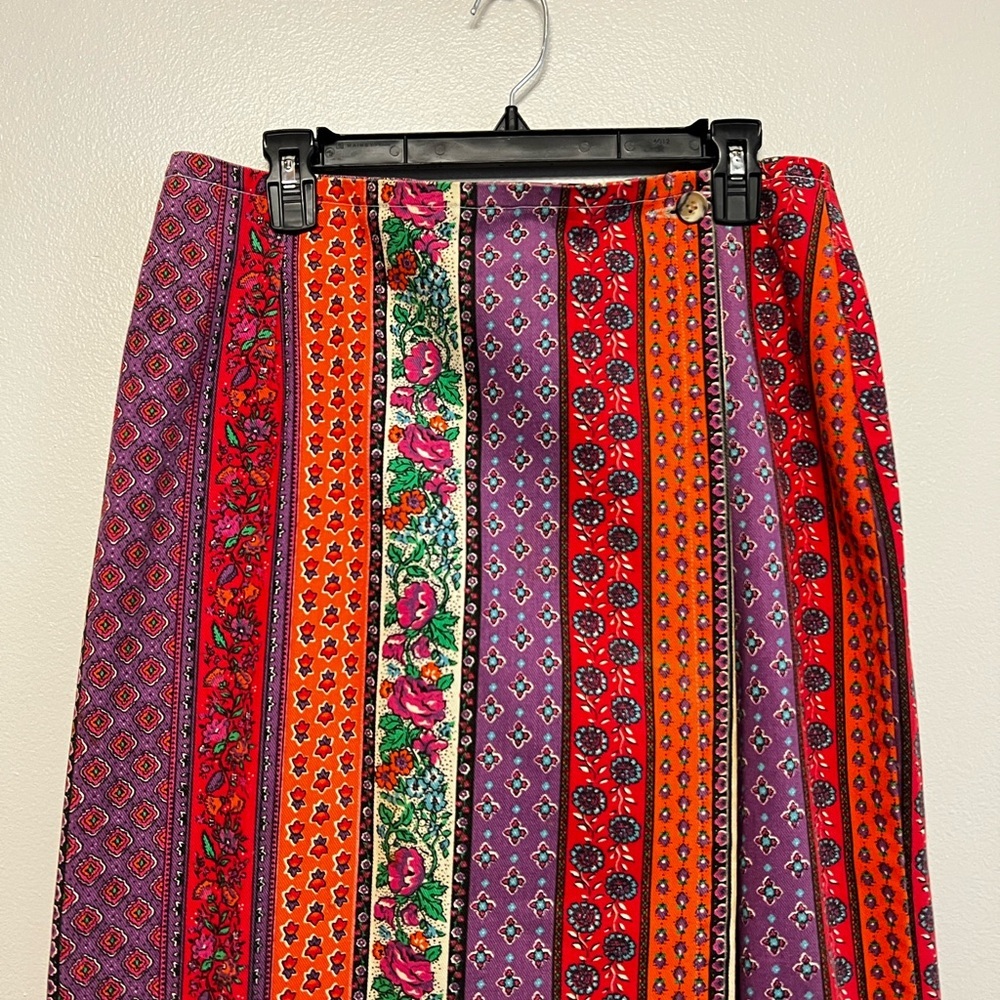 Vivaldi Vintage Colorful Striped Southwestern Denim Jean Wrap Skirt Size 14 - Picture 3 of 7